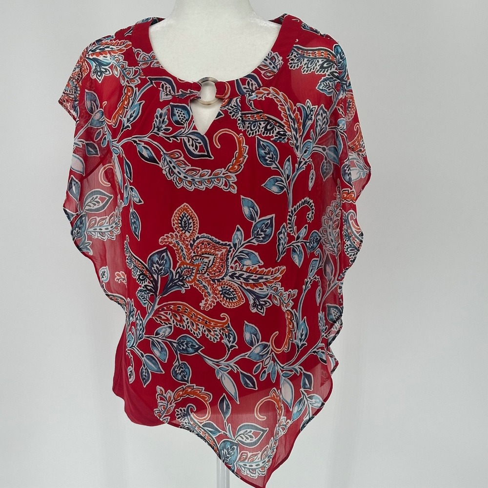 Apt 9 Red Paisley Print Keyhole Neck Poncho Top Women Size‎ Medium